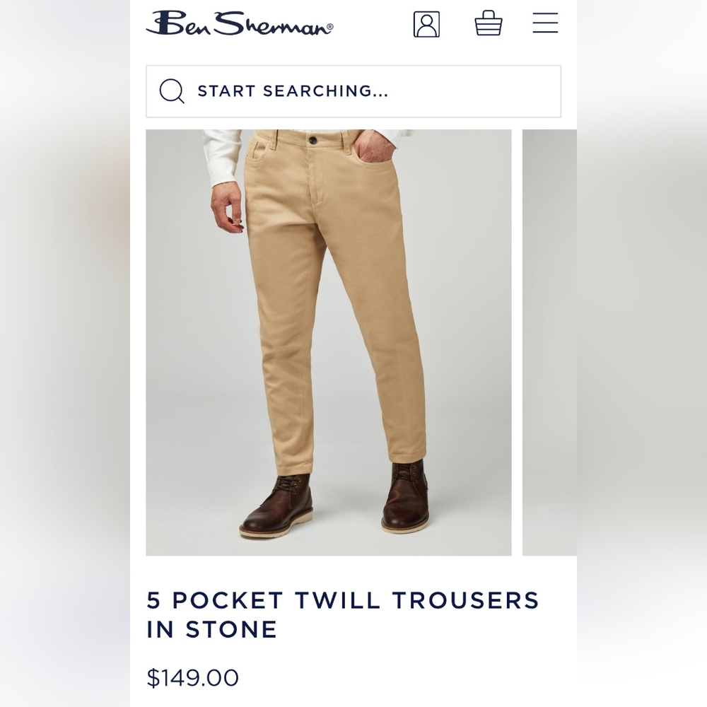 Tan / Biege / Khaki Ben Sherman Slim Fit Pants - Picture 7 of 7